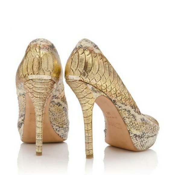 NIB CHRISTIAN DIOR 41 Metallic Python Snakeskin Peep-Toe Platform Pumps - Picture 4 of 9